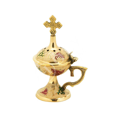 Christian Brass Resin Incense Burner, Greek Orthodox Thurible Incense holder, Metal Byzantine Home Censer Perfume burner, religious decor - TheHolyArt