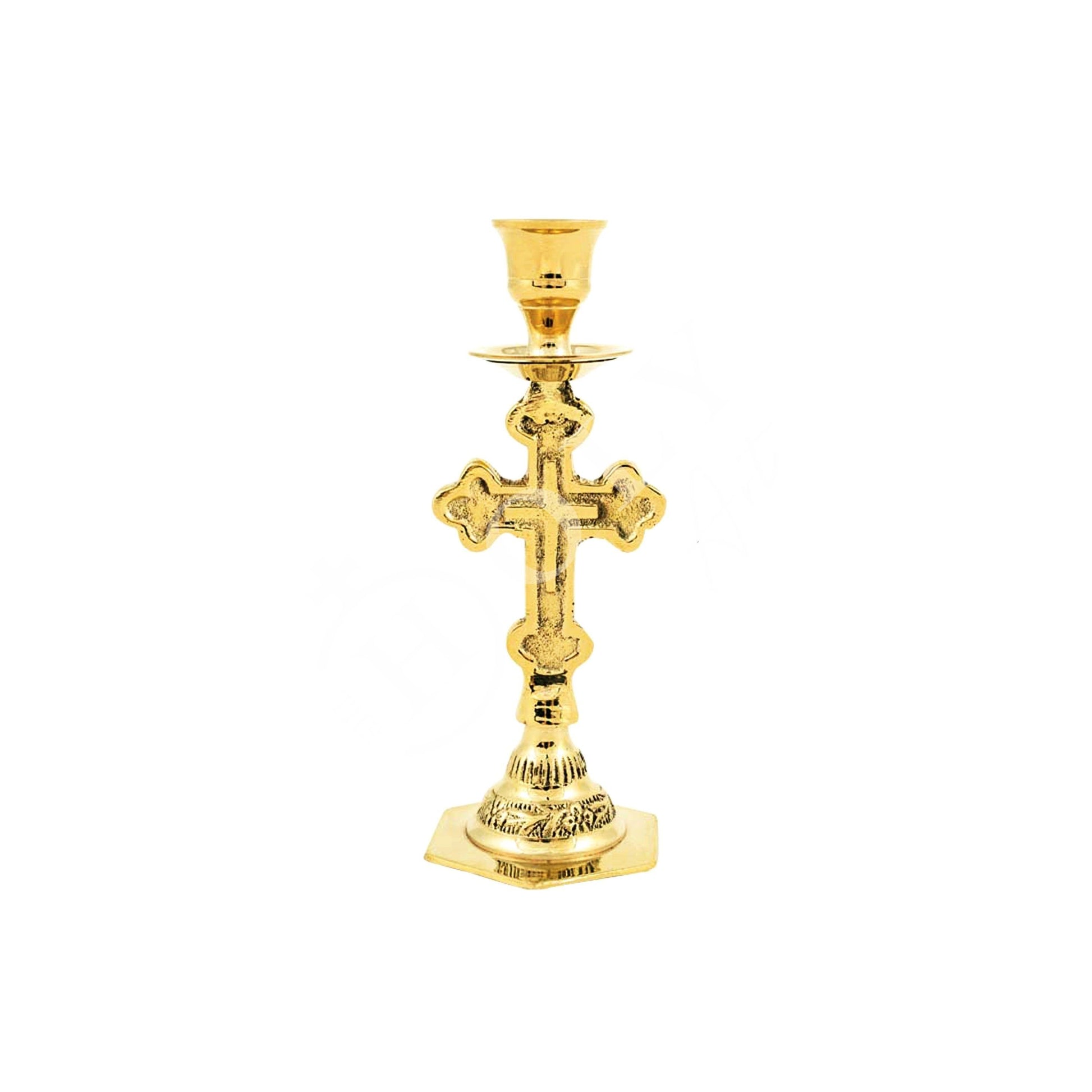 Christian Holy Altar Brass Candlestick Holder with Carved Cross Candelabrum Prayer Standing Orthodox Candle Holder religious decor gift