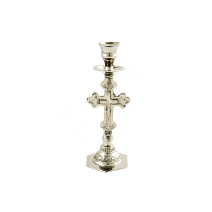 Christian Holy Altar Brass Candlestick Holder with Carved Cross Candelabrum Prayer Standing Orthodox Candle Holder religious decor gift - TheHolyArt