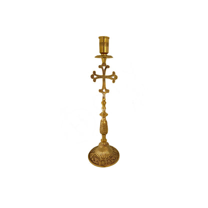 Large Christian Holy Altar Brass Handmade Candlestick Holder with Cross or Byzantine Eagle Prayer Standing Religious Orthodox Candle Holder - TheHolyArt