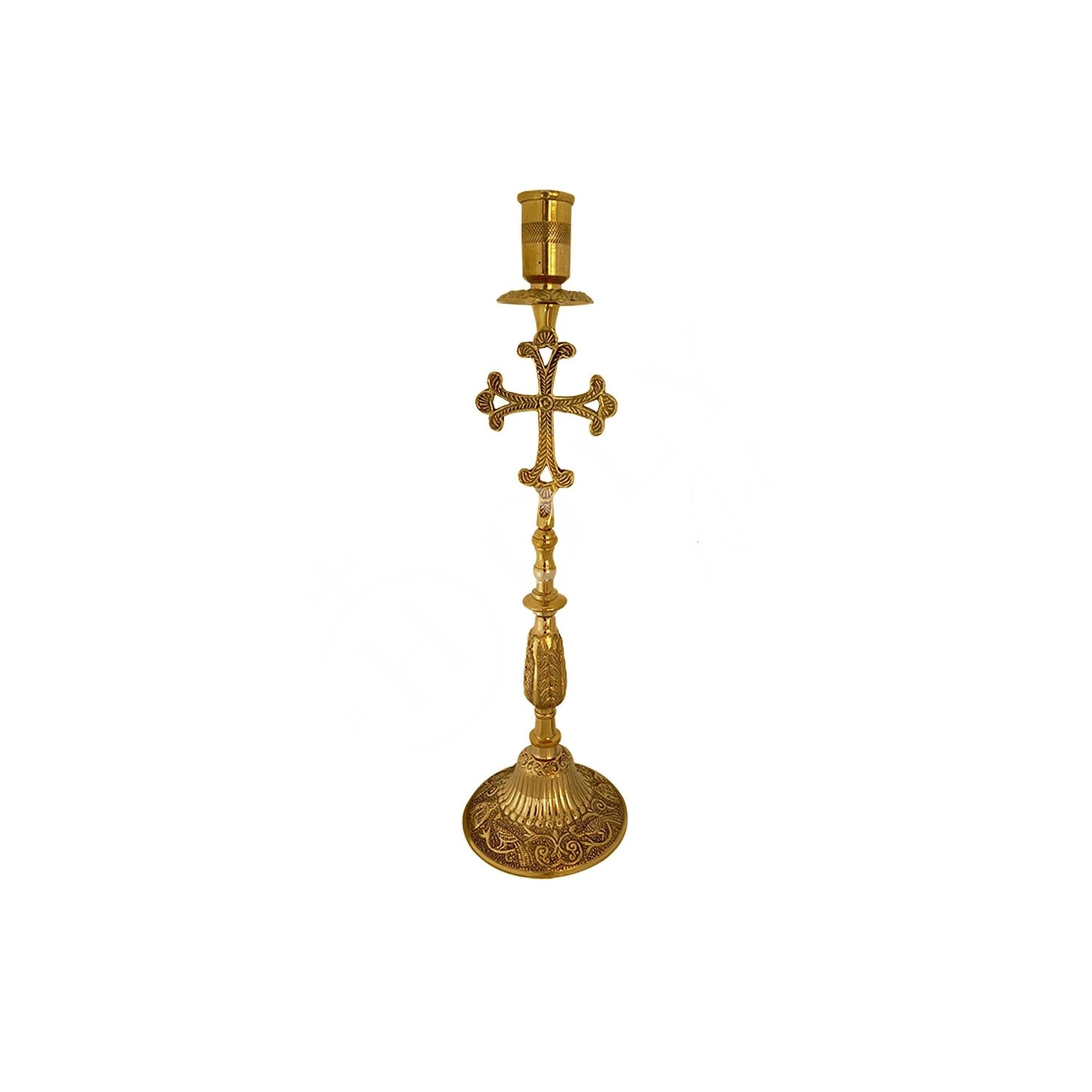 Large Christian Holy Altar Brass Handmade Candlestick Holder with Cross or Byzantine Eagle Prayer Standing Religious Orthodox Candle Holder