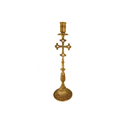 Large Christian Holy Altar Brass Handmade Candlestick Holder with Cross or Byzantine Eagle Prayer Standing Religious Orthodox Candle Holder - TheHolyArt