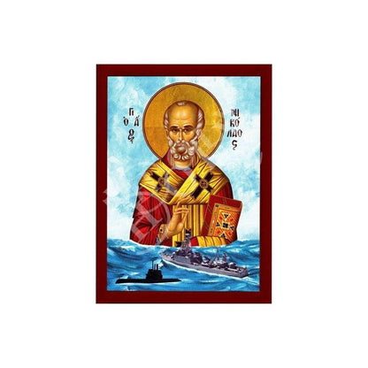 Saint Nicholas icon, Handmade Greek Orthodox icon Patron Saint of Navy St Nick, Religious Byzantine art wall hanging icon on wood plaque - TheHolyArt