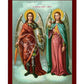 Archangel Michael & Archangel Gabriel icon, Byzantine art wall hanging, Greek Catholic Orthodox icon Taxiarxes wood plaque religious gift