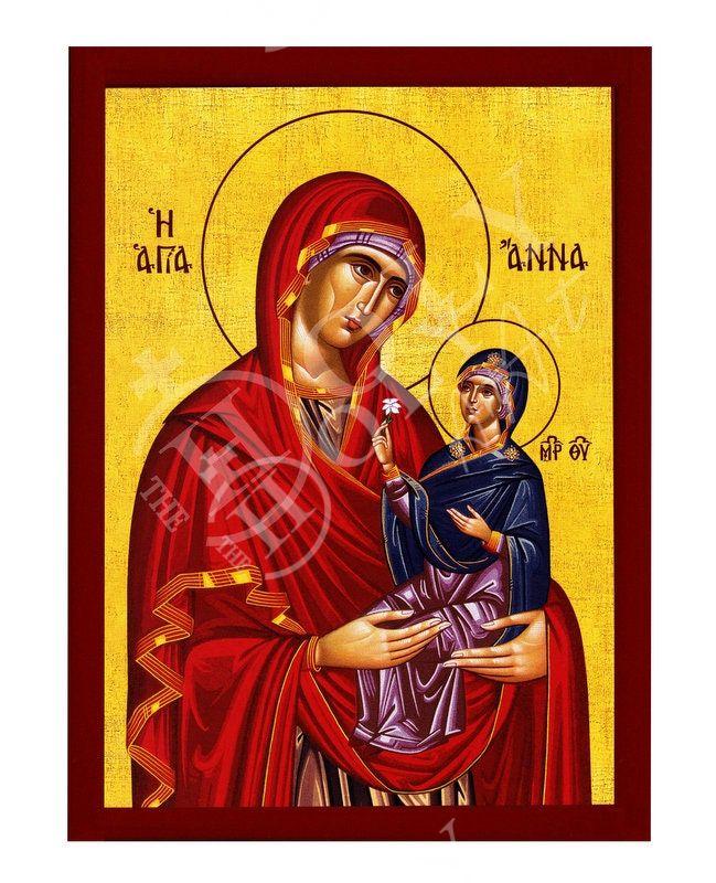 Saint Anna icon Mother of Virgin Mary, Byzantine art wall hanging of Agia Anna, Greek Handmade Orthodox icon of Saint Anne, religious gift