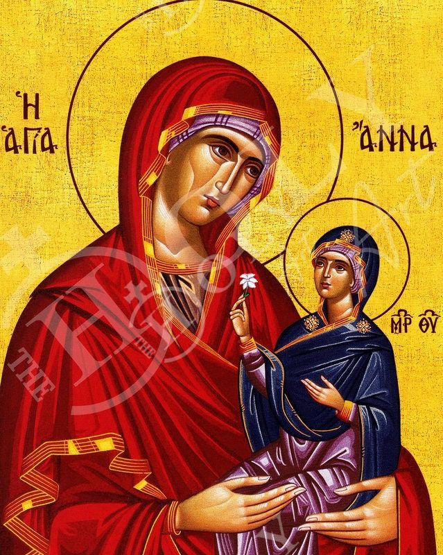 Saint Anna icon Mother of Virgin Mary, Byzantine art wall hanging of Agia Anna, Greek Handmade Orthodox icon of Saint Anne, religious gift