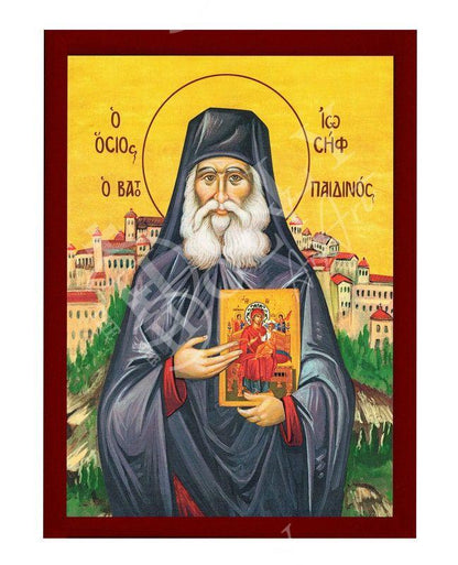 Saint Joseph of Vatopedi icon Handmade Greek Orthodox icon of St Joseph of Mt Athos Byzantine art wall hanging wood plaque, religious gift - TheHolyArt
