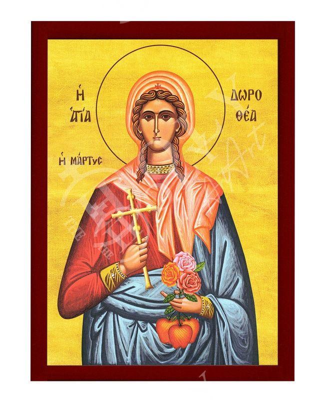 Saint Dorothea icon, Byzantine art wall hanging of St Dorothy, Greek Handmade Religious Orthodox icon of Saint Anne gift idea