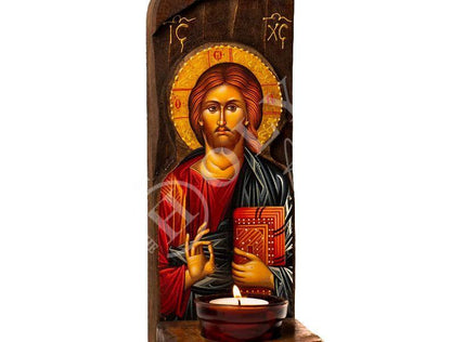 Virgin Mary icon Panagia Iconostasis, Handmade Greek Orthodox Icon, Mother of God Byzantine art altar, Theotokos wall hanging wood plaque - TheHolyArt
