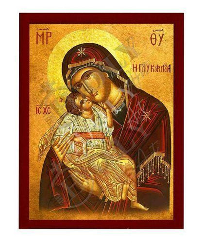 Virgin Mary icon Panagia Glykophilousa, Handmade Greek Orthodox Icon, Mother of God Byzantine art, Theotokos wall hanging wood plaque - TheHolyArt