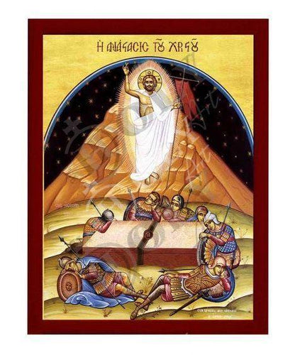 Resurrection Jesus Christ icon, Handmade Greek Orthodox icon, Byzantine art wall hanging of our Lord rising from the dead, religious decor - TheHolyArt