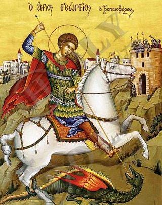 Saint George icon, Handmade Greek Orthodox icon of St George, Byzantine art wall hanging icon wood plaque, religious decor - TheHolyArt