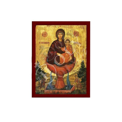 Virgin Mary icon Panagia Life Giving Spring, Handmade Greek Orthodox Icon, Mother of God Byzantine art, Theotokos wall hanging wood plaque - TheHolyArt