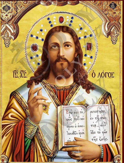 Jesus Christ icon Handmade Greek Orthodox icon of our Lord "Word of God" Byzantine art wall hanging on wood plaque religious icon home decor - TheHolyArt