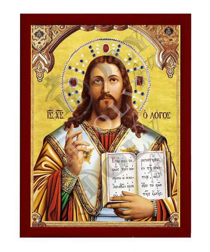 Jesus Christ icon Handmade Greek Orthodox icon of our Lord "Word of God" Byzantine art wall hanging on wood plaque religious icon home decor - TheHolyArt