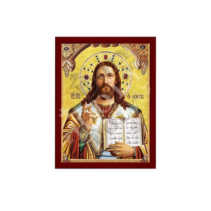 Jesus Christ icon Handmade Greek Orthodox icon of our Lord "Word of God" Byzantine art wall hanging on wood plaque religious icon home decor - TheHolyArt