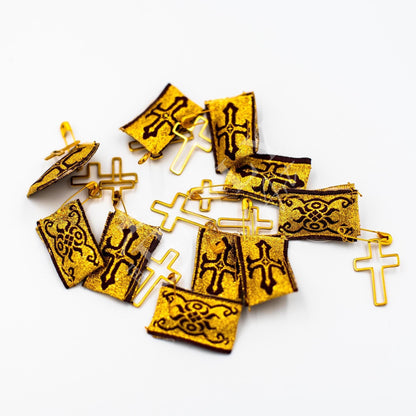 Greek Handmade Filakto Christian Orthodox Charm Baby Protection Gold-Embroidered Pillow Amulet Religious Prayer Filaxto w/ Gold Plated Cross - TheHolyArt