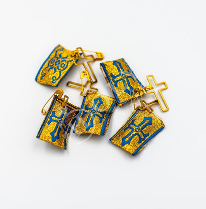 Greek Handmade Filakto Christian Orthodox Charm Baby Protection Gold-Embroidered Pillow Amulet Religious Prayer Filaxto w/ Gold Plated Cross - TheHolyArt