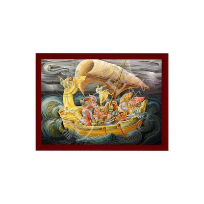 Jesus Christ Calming the Storm icon, Handmade Greek Orthodox icon of our Lord Byzantine religious art wall hanging on wood plaque - TheHolyArt