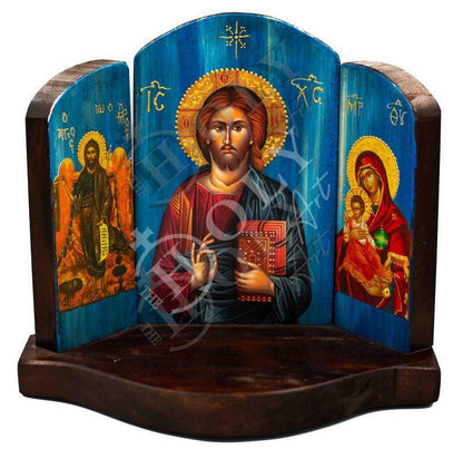 Christian Iconostasis with Jesus Christ St John Forerunner Virgin Mary Handmade Mount Athos wooden Altar Orthodox Icon religious plaque gift - TheHolyArt