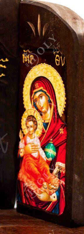 Christian Iconostasis with Jesus Christ St John Forerunner Virgin Mary Handmade Mount Athos wooden Altar Orthodox Icon religious plaque gift - TheHolyArt