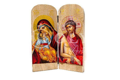 Custom Iconostasis Diptych Jesus Christ Life Giver & Virgin Mary icon Greek Handmade Mount Athos religious Orthodox icon Byzantine altar - TheHolyArt