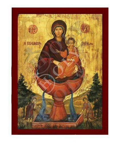 Virgin Mary icon Panagia Life Giving Spring, Handmade Greek Orthodox Icon, Mother of God Byzantine art, Theotokos wall hanging wood plaque - TheHolyArt