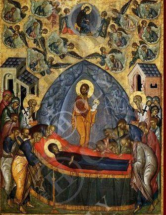 Dormition of Virgin Mary icon, Handmade Greek Orthodox Icon of Theotokos Assumption, Mother of God Byzantine art wall hanging plaque icon - TheHolyArt