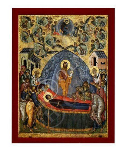 Dormition of Virgin Mary icon, Handmade Greek Orthodox Icon of Theotokos Assumption, Mother of God Byzantine art wall hanging plaque icon - TheHolyArt