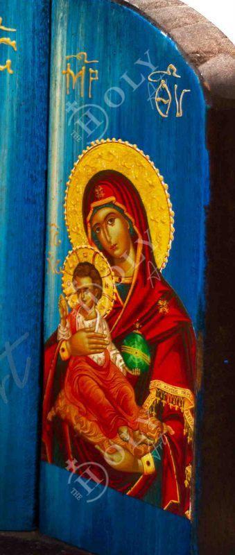 Christian Iconostasis with Jesus Christ St John Forerunner Virgin Mary Handmade Mount Athos wooden Altar Orthodox Icon religious plaque gift - TheHolyArt