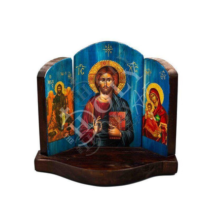 Christian Iconostasis with Jesus Christ St John Forerunner Virgin Mary Handmade Mount Athos wooden Altar Orthodox Icon religious plaque gift - TheHolyArt