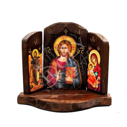 Christian Iconostasis with Jesus Christ St John Forerunner Virgin Mary Handmade Mount Athos wooden Altar Orthodox Icon religious plaque gift - TheHolyArt