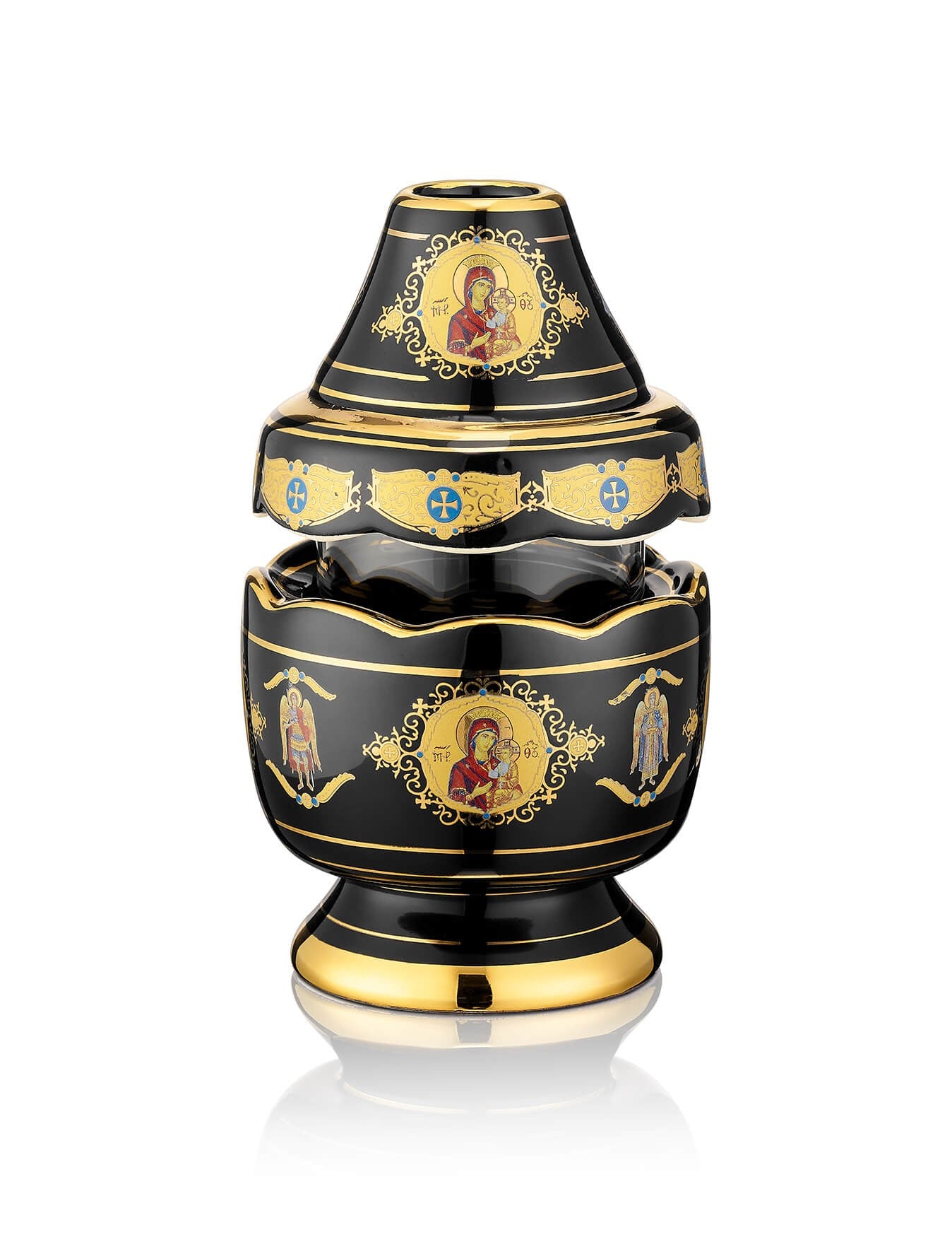 Porcelain black vigil lamp – front view | TheHolyArt