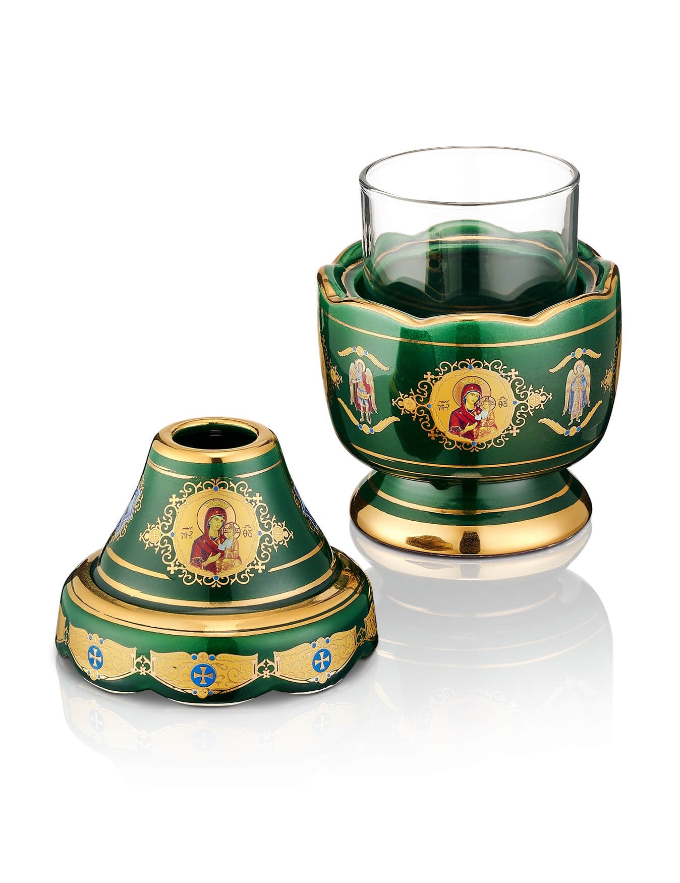 Porcelain green vigil lamp – detail view | TheHolyArt