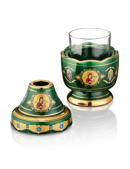 Porcelain green vigil lamp – detail view | TheHolyArt