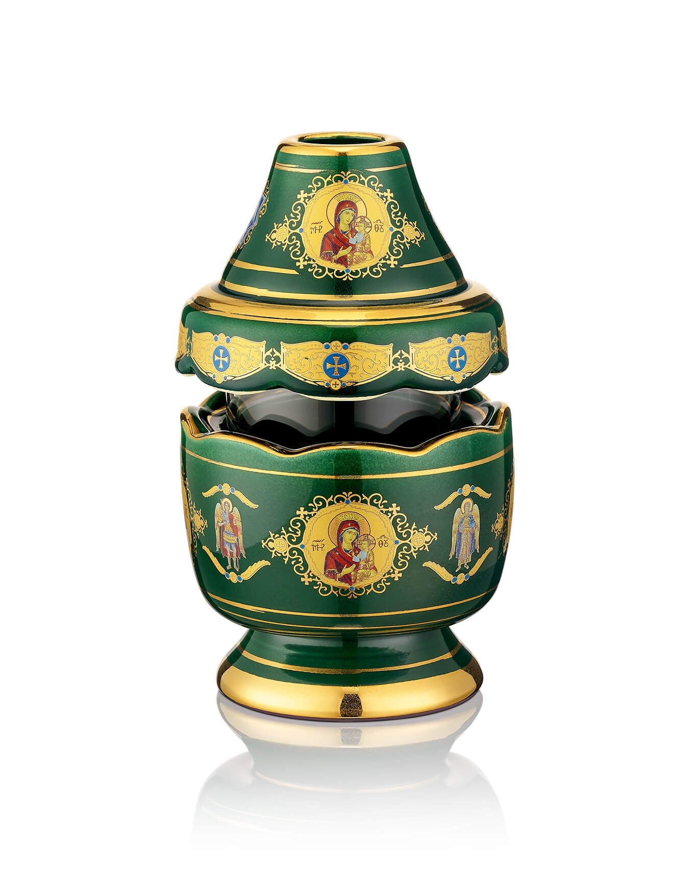 Porcelain green vigil lamp – front view | TheHolyArt