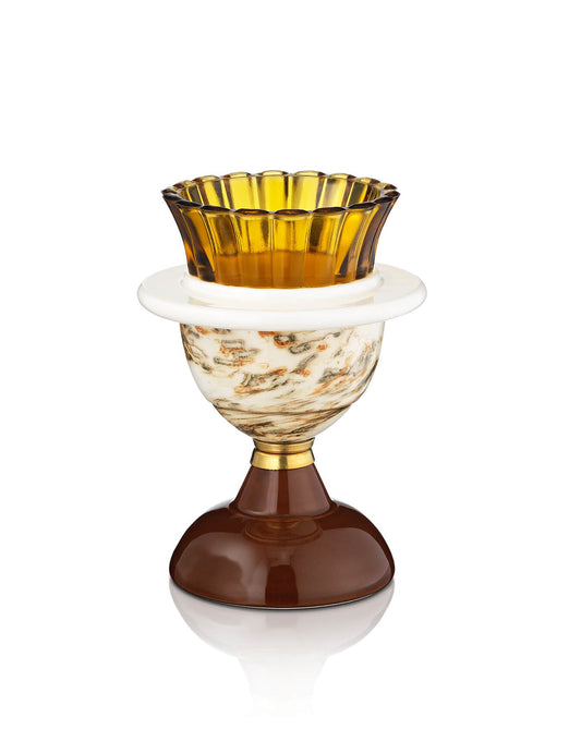 Porcelain brown vigil lamp Anabal design – front view | TheHolyArt