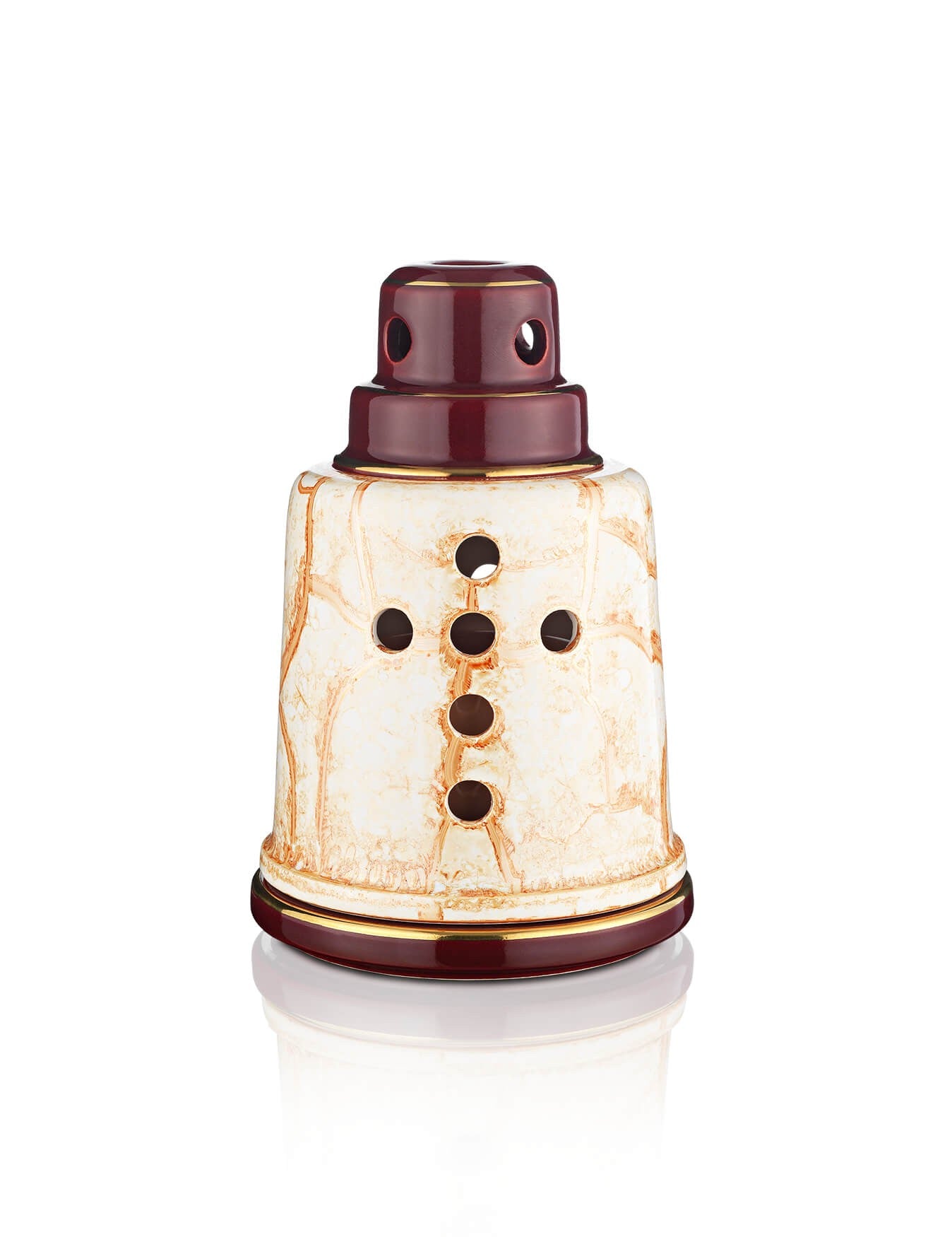 Porcelain burgundy vigil lamp Lighthouse design – front view | TheHolyArt