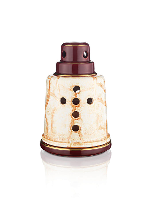 Porcelain burgundy vigil lamp Lighthouse design – front view | TheHolyArt