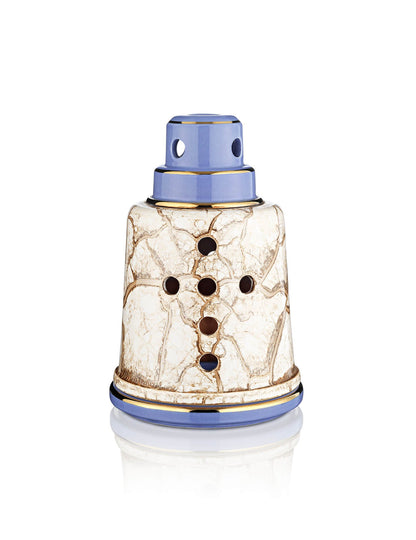 Porcelain light blue vigil lamp Lighthouse design – front view | TheHolyArt