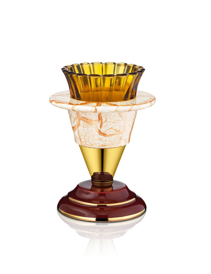 Porcelain burgundy vigil lamp Marbled design – front view | TheHolyArt
