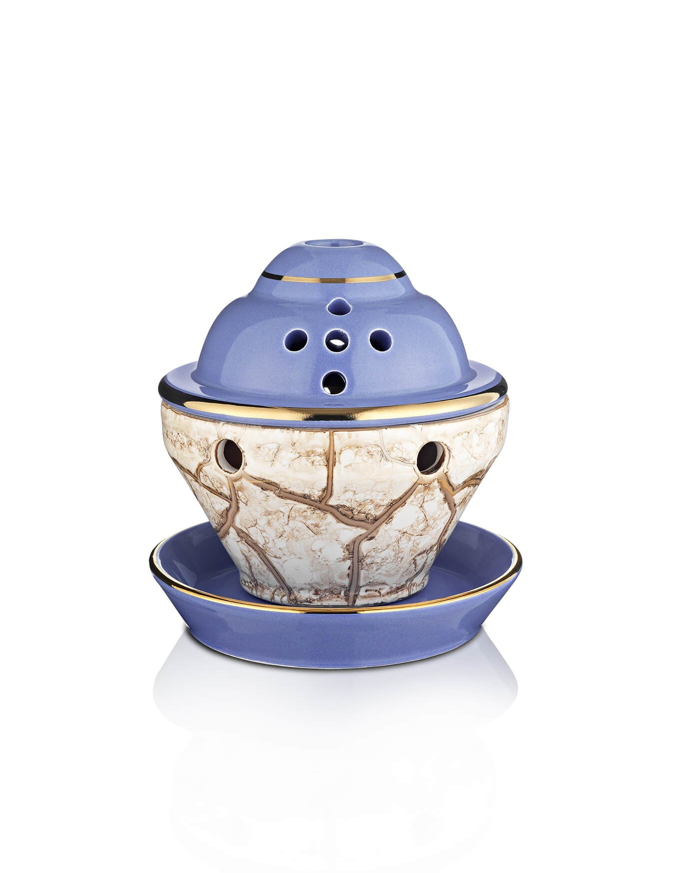 Porcelain light blue vigil lamp Dome design – front view | TheHolyArt