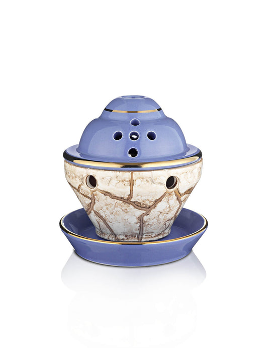Porcelain light blue vigil lamp Dome design – front view | TheHolyArt