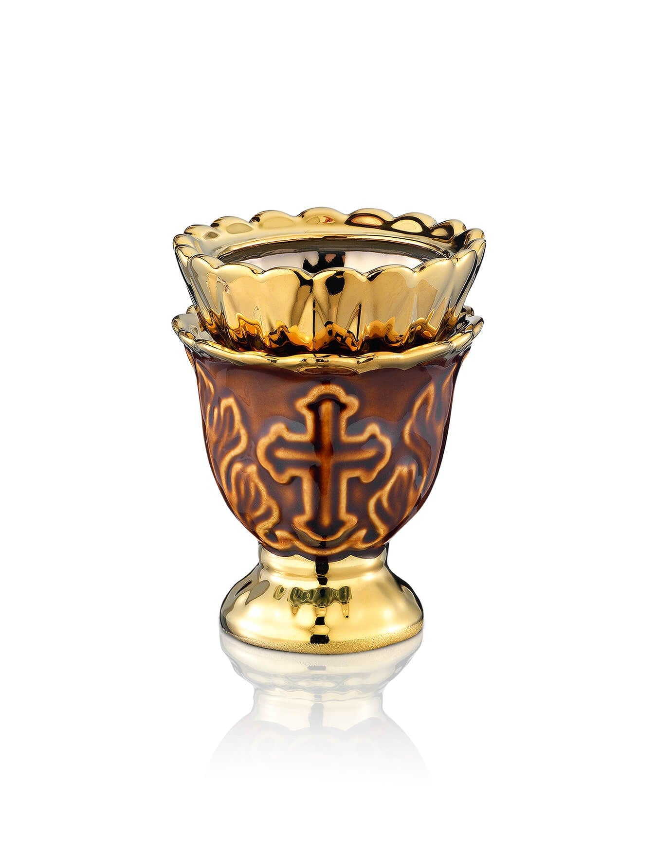 Russian brown vigil lamp with Cross design – front view | TheHolyArt
