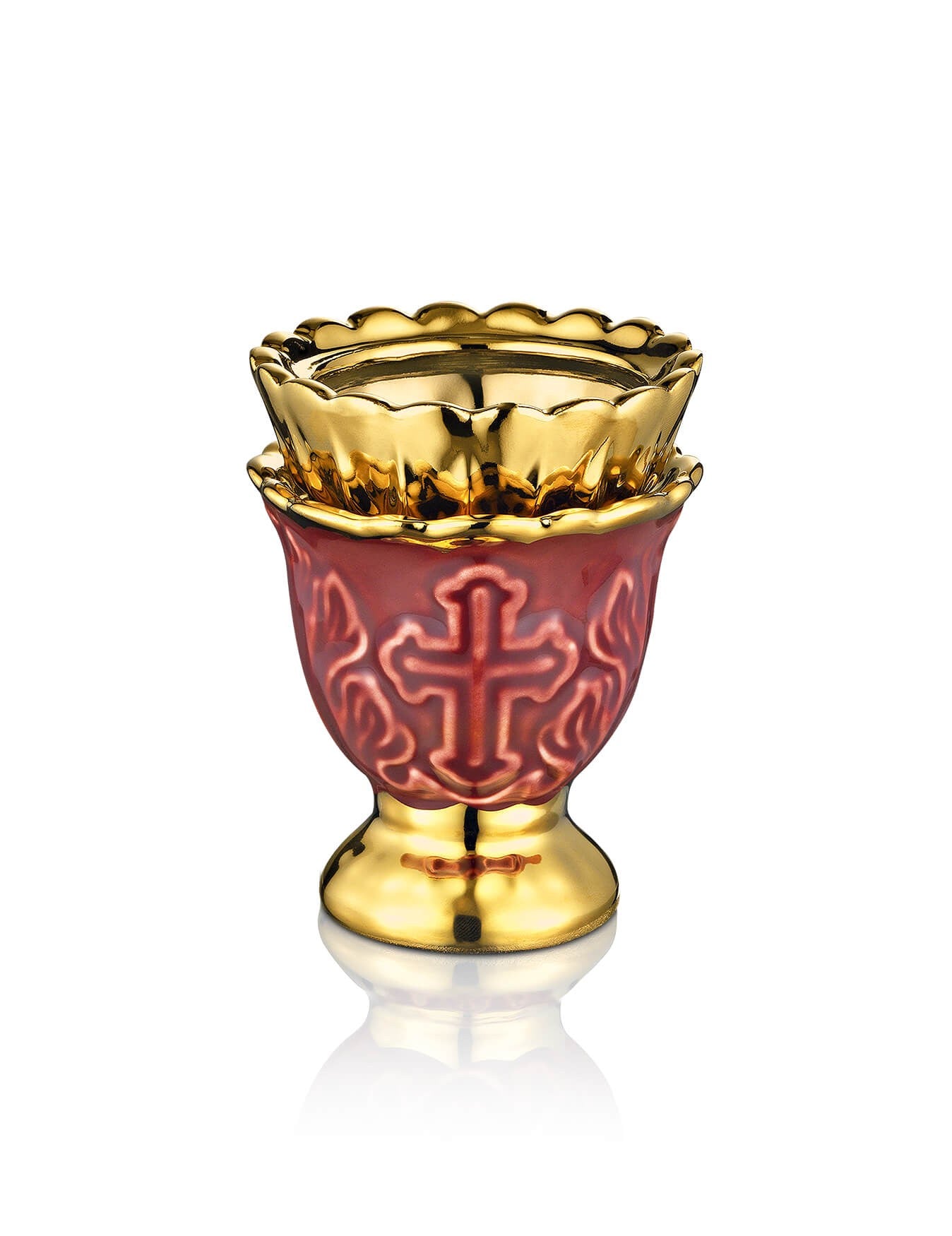 Russian red vigil lamp with Cross design – front view | TheHolyArt