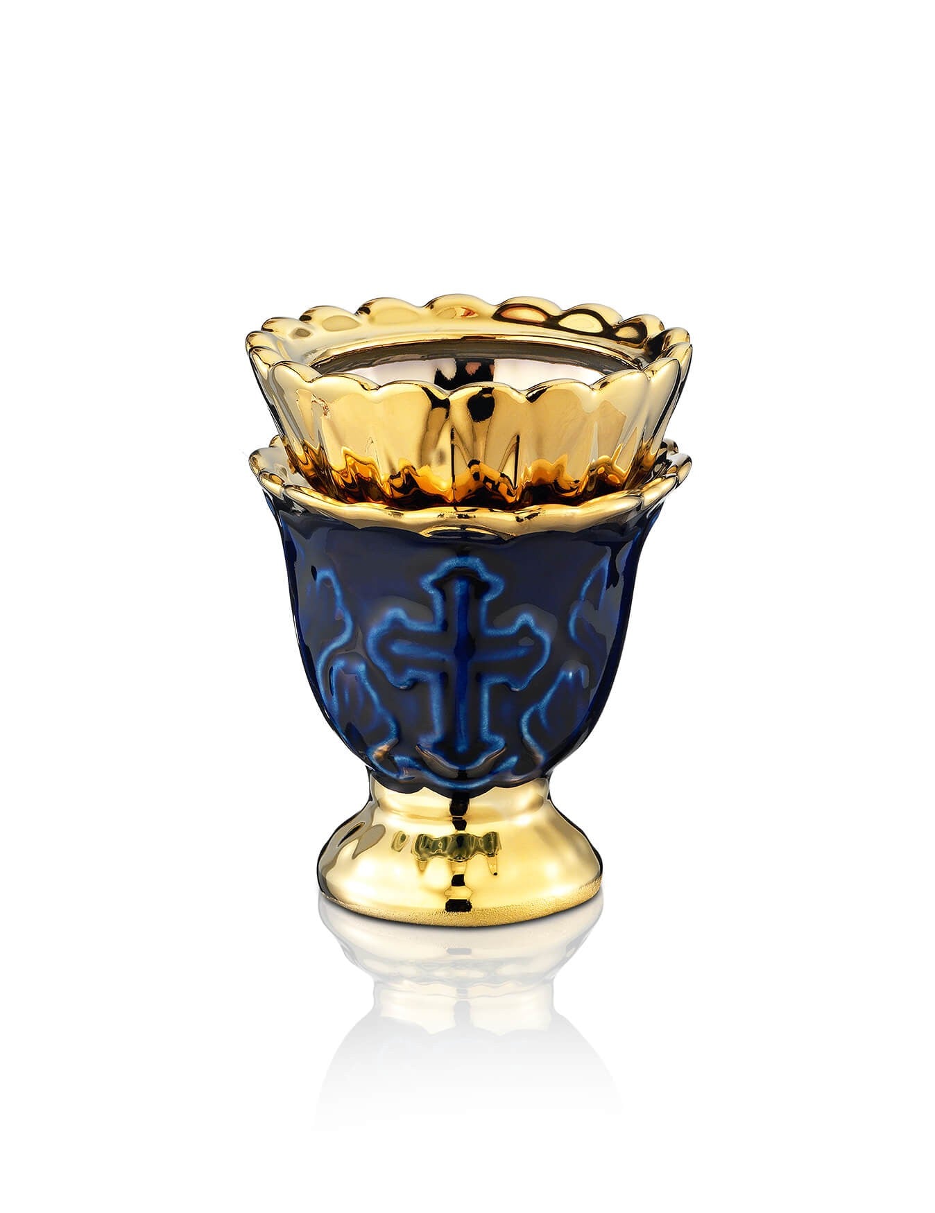 Russian blue vigil lamp with Cross design – front view | TheHolyArt