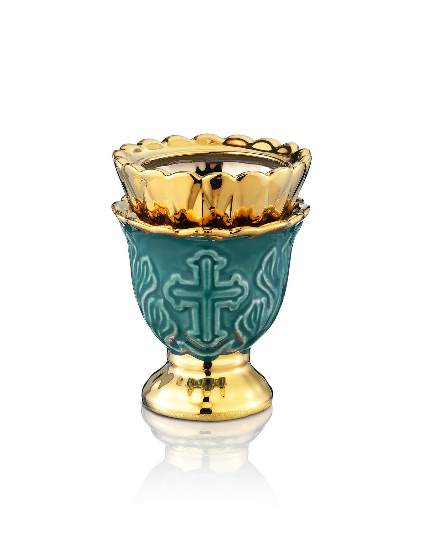 Russian green vigil lamp with Cross design – front view | TheHolyArt