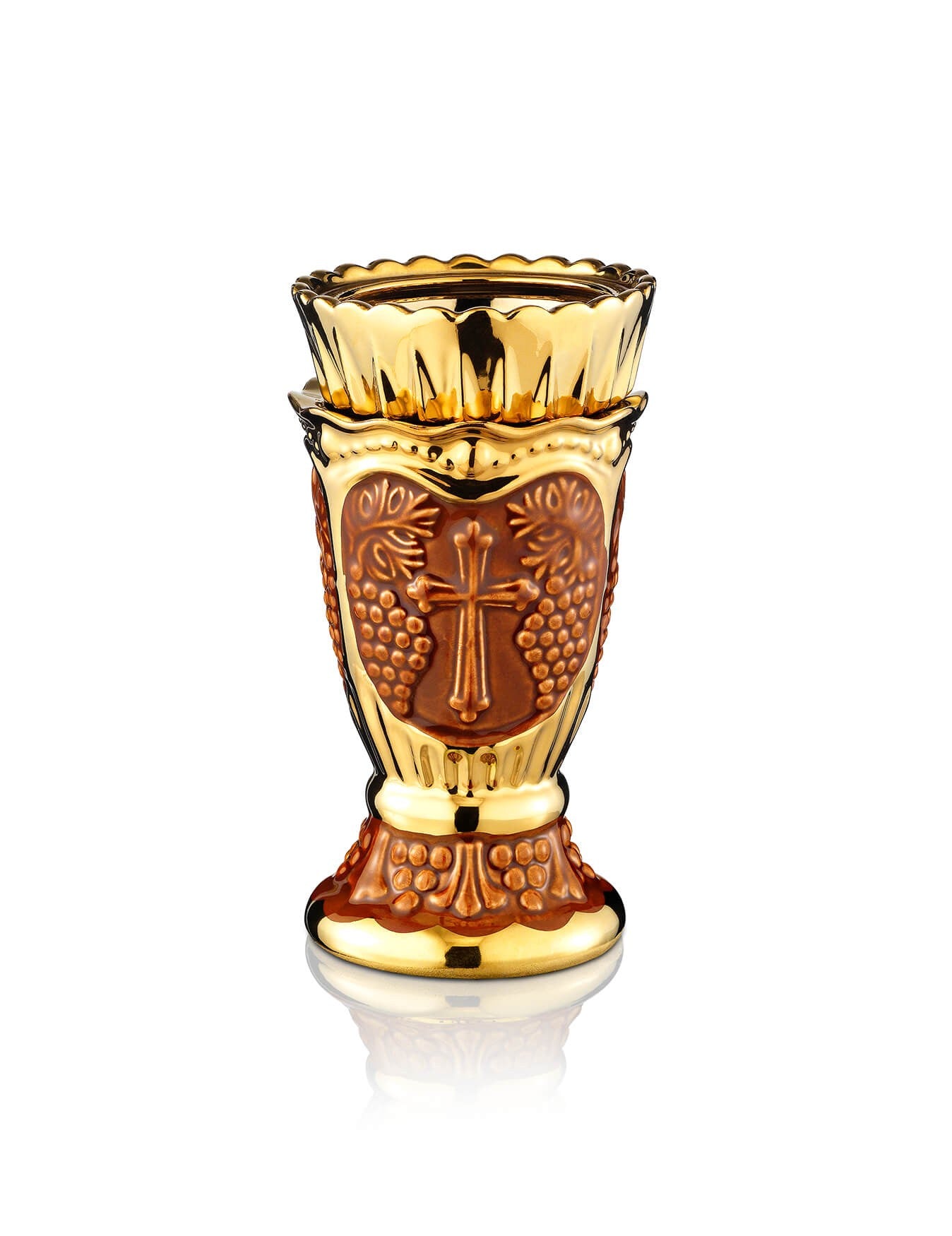 Russian brown vigil lamp Carved Cross design – front view | TheHolyArt