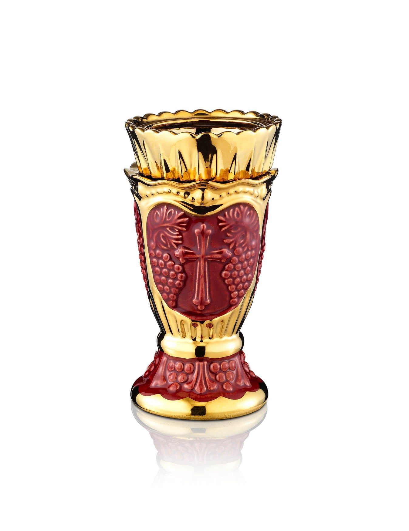 Russian red vigil lamp Carved Cross design – front view | TheHolyArt