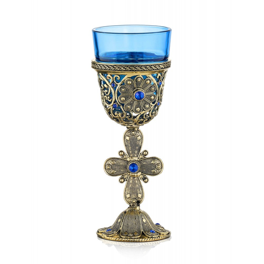 Byzantine vigil lamp with Cross design – front view | TheHolyArt